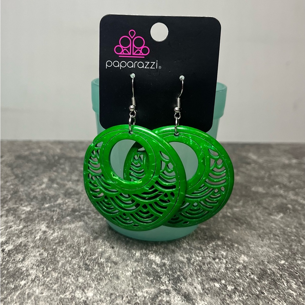 Paparazzi Green Statement Earrings